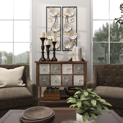 Set Of 2 Metal Floral Wall Decors With Black Frame White - Olivia & May 17 Set Of 2 Metal Floral Wall Decors With Black Frame White - Olivia & May - Image 15