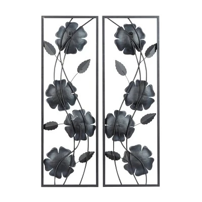 Set Of 2 Metal Floral Wall Decors With Black Frame White - Olivia & May 8 Set Of 2 Metal Floral Wall Decors With Black Frame White - Olivia & May - Image 6