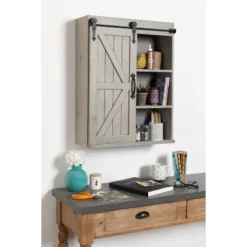 Decorative Wood Wall Storage Cabinet With Sliding Barn Door Rustic Gray - Kate & Laurel All Things Decor -Home Shop GUEST 9d613702 3b49 4ecb a9d5 07ebd3d5e05b