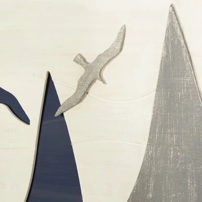 Coastal Wood Sail Boat Wall Decor White - Olivia & May 4 Coastal Wood Sail Boat Wall Decor White - Olivia & May - Image 2