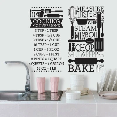 Cooking Conversions Peel And Stick Wall Decal Black/White - RoomMates 5 Cooking Conversions Peel And Stick Wall Decal Black/White - RoomMates - Image 3