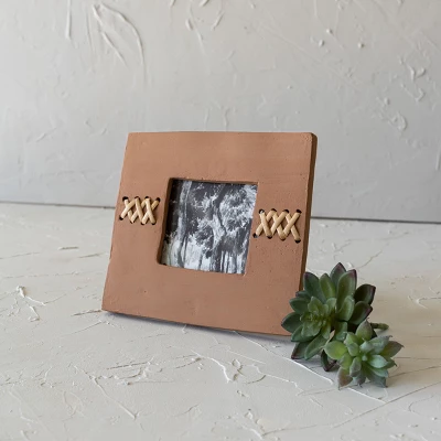 4X4 Inch Orange Terracotta Picture Frame With Cane & Glass By Foreside Home & Garden 3 4X4 Inch Orange Terracotta Picture Frame With Cane & Glass By Foreside Home & Garden