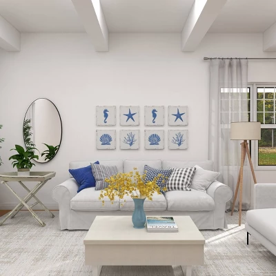 Set Of 4 Metal Sea Horse Speckled Wall Decors With Starfish Shell And Coral Designs Cream - Olivia & May 3 Set Of 4 Metal Sea Horse Speckled Wall Decors With Starfish Shell And Coral Designs Cream - Olivia & May