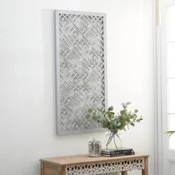 Wood Geometric Carved Wall Decor Gray - Olivia & May
