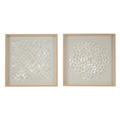 Shell Geometric Handmade Overlapping Shells Shadow Box With Canvas Backing Set Of 2 Cream - Olivia & May 6 Shell Geometric Handmade Overlapping Shells Shadow Box With Canvas Backing Set Of 2 Cream - Olivia & May - Image 4
