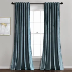 Home Boutique Prima Velvet Solid Light Filtering Back Tab/Rod Pocket Window Curtain Panels Slate Blue 54x84 Set
