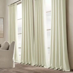 Home Boutique Belgian Flax Prewashed Linen Rich Cotton Blend Window Curtain Panel Single Ivory 50x84