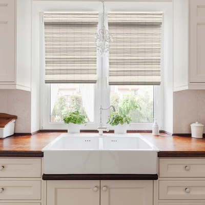 Radiance Brooklyn 23-in Cordless White Distressed Bamboo Roman Shade 3 Radiance Brooklyn 23-in Cordless White Distressed Bamboo Roman Shade