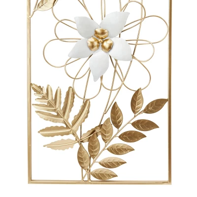 Set Of 2 Metal Floral Wall Decors With Gold Frame - Olivia & May 4 Set Of 2 Metal Floral Wall Decors With Gold Frame - Olivia & May - Image 2