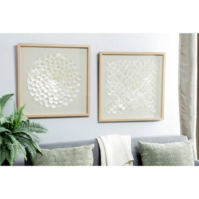 Shell Geometric Handmade Overlapping Shells Shadow Box With Canvas Backing Set Of 2 Cream - Olivia & May 3 Shell Geometric Handmade Overlapping Shells Shadow Box With Canvas Backing Set Of 2 Cream - Olivia & May