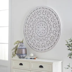 Wood Floral Handmade Intricately Carved Wall Decor With Mandala Design White - Olivia & May -Home Shop GUEST bc4664e1 69cf 492c b179 343597165d87