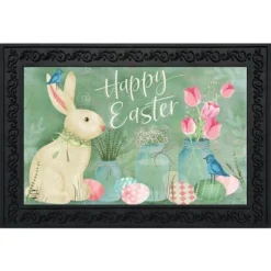 Easter Bunny And Tulips Primitive Doormat Floral 30" X 18" Briarwood Lane