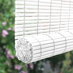 72" X 72" Outdoor Oval Vinyl Cord-Free PVC Rollup Blinds White - Radiance