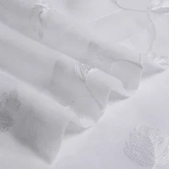 Trinity Short Sheer Kitchen Curtains Floral Embroidered Faux Linen