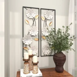 Set Of 2 Metal Floral Wall Decors With Black Frame White - Olivia & May 24 Set Of 2 Metal Floral Wall Decors With Black Frame White - Olivia & May -Home Shop GUEST ca29ffb6 9d6a 4d6a aea5 84ddf3b6890a