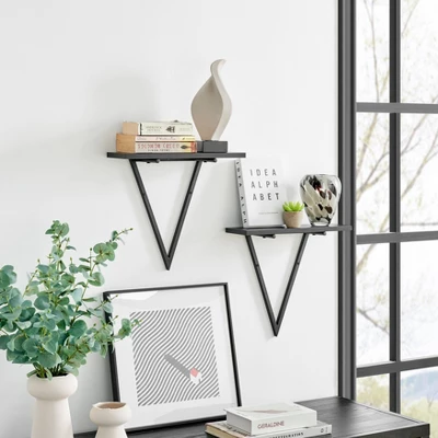 15.7" X 13.5 Set Of 2 Reversible Triangle Accent Wall Shelves - Danya B. 6 15.7" X 13.5 Set Of 2 Reversible Triangle Accent Wall Shelves - Danya B. - Image 4