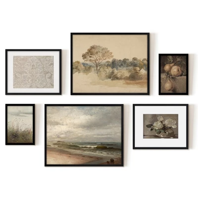 Americanflat 6 Piece Vintage Gallery Wall Art Set - Elm Tree Landscape, The Shore, Woven Silk Textile, Floral Still By Maple + Oak 6 Americanflat 6 Piece Vintage Gallery Wall Art Set - Elm Tree Landscape, The Shore, Woven Silk Textile, Floral Still By Maple + Oak - Image 4