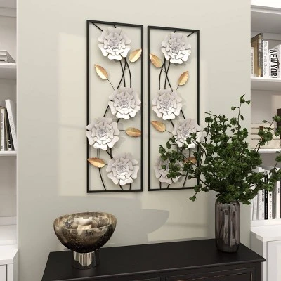 Set Of 2 Metal Floral Wall Decors With Black Frame White - Olivia & May 13 Set Of 2 Metal Floral Wall Decors With Black Frame White - Olivia & May - Image 11