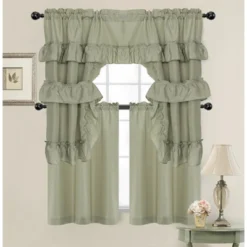 Kate Aurora Country Farmhouse Living Solid Colored Cafe Kitchen Curtain Tier & Swag Valance Set -Home Shop GUEST d3405848 e43e 4641 bbb3 c1d0572e0414