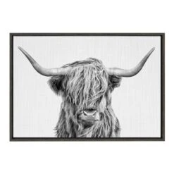 23" X 33" Sylvie Highland Cow II Framed Canvas By Simon Te Of Tai Prints Gray - Kate & Laurel All Things Decor