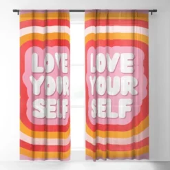 Showmemars Love Yourself Retro Type Single Panel Sheer Window Curtain - Society 6