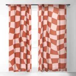 MariaMariaCreative Play Checkers Blush Single Panel Sheer Window Curtain - Deny Designs