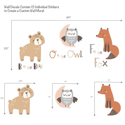 Bedtime Originals Animal Alphabet Beige/Gray Bear/Owl/Fox Woodland Wall Decals 3 Bedtime Originals Animal Alphabet Beige/Gray Bear/Owl/Fox Woodland Wall Decals