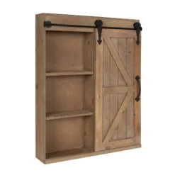 Decorative Wood Wall Storage Cabinet With Vanity Mirror And Sliding Barn Door Rustic Brown - Kate & Laurel All Things Decor -Home Shop GUEST ed8d64a9 ab2e 416a 9efe 7a2713c031a0