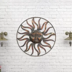 Metal Sunburst Indoor Outdoor Round Wall Decor With Distressed Copper Like Finish Brown - Olivia & May -Home Shop GUEST eddf388d 9ffa 4de3 bdb4 c131238dc023