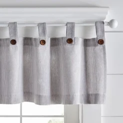 Tucker Ticking Stripe Button Tab Top Window Kitchen Valance - Elrene Home Fashions
