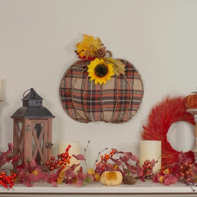 Northlight 14" Orange And Brown Plaid Fall Harvest Pumpkin Wall Decor 3 Northlight 14" Orange And Brown Plaid Fall Harvest Pumpkin Wall Decor