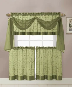 Kate Aurora Complete 4 Piece Linen Leaf Embroidered Complete Kitchen Curtain Set -Home Shop GUEST f9f0c177 14c2 44f1 8be0 543c6e5c2032