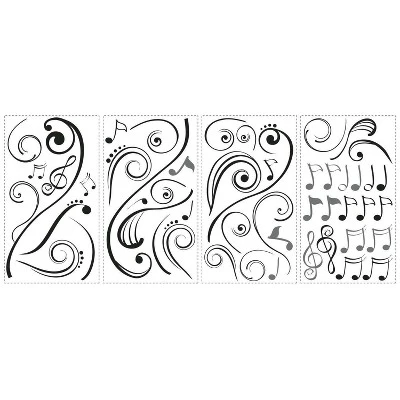 Music Note Scroll Peel And Stick Wall Decal Black - RoomMates 3 Music Note Scroll Peel And Stick Wall Decal Black - RoomMates