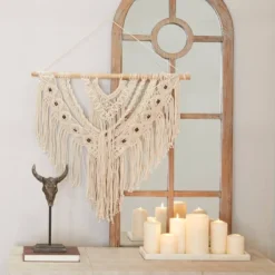 Cotton Macrame Intricately Weaved Wall Decor With Beaded Fringe Tassels - Olivia & May -Home Shop GUEST fd29140b 19ff 45bb 98f9 023a16e441f6