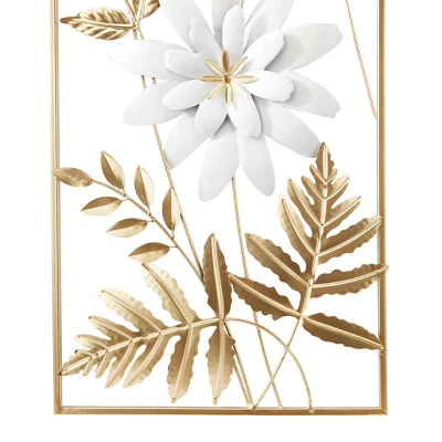 Set Of 2 Metal Floral Wall Decors With Gold Frame - Olivia & May 6 Set Of 2 Metal Floral Wall Decors With Gold Frame - Olivia & May - Image 4