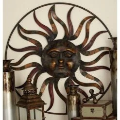 Metal Sunburst Indoor Outdoor Round Wall Decor With Distressed Copper Like Finish Brown - Olivia & May -Home Shop GUEST fef4a098 20f1 4c17 9b37 5a6b547da3c5